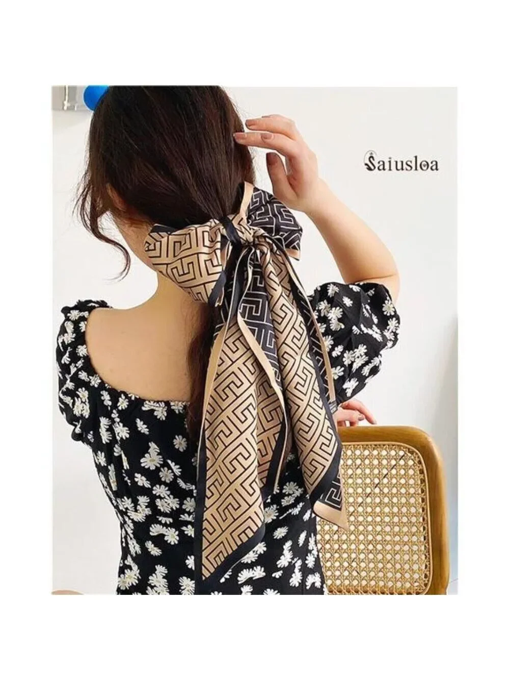 Purse Scarf For Handbags Head Scarves Black and Brown Hair Scarfs Long Skinny
